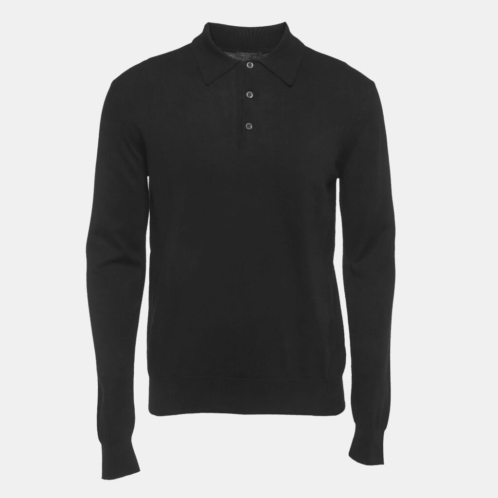 Prada Black Cotton Knit Collared Sweatshirt M