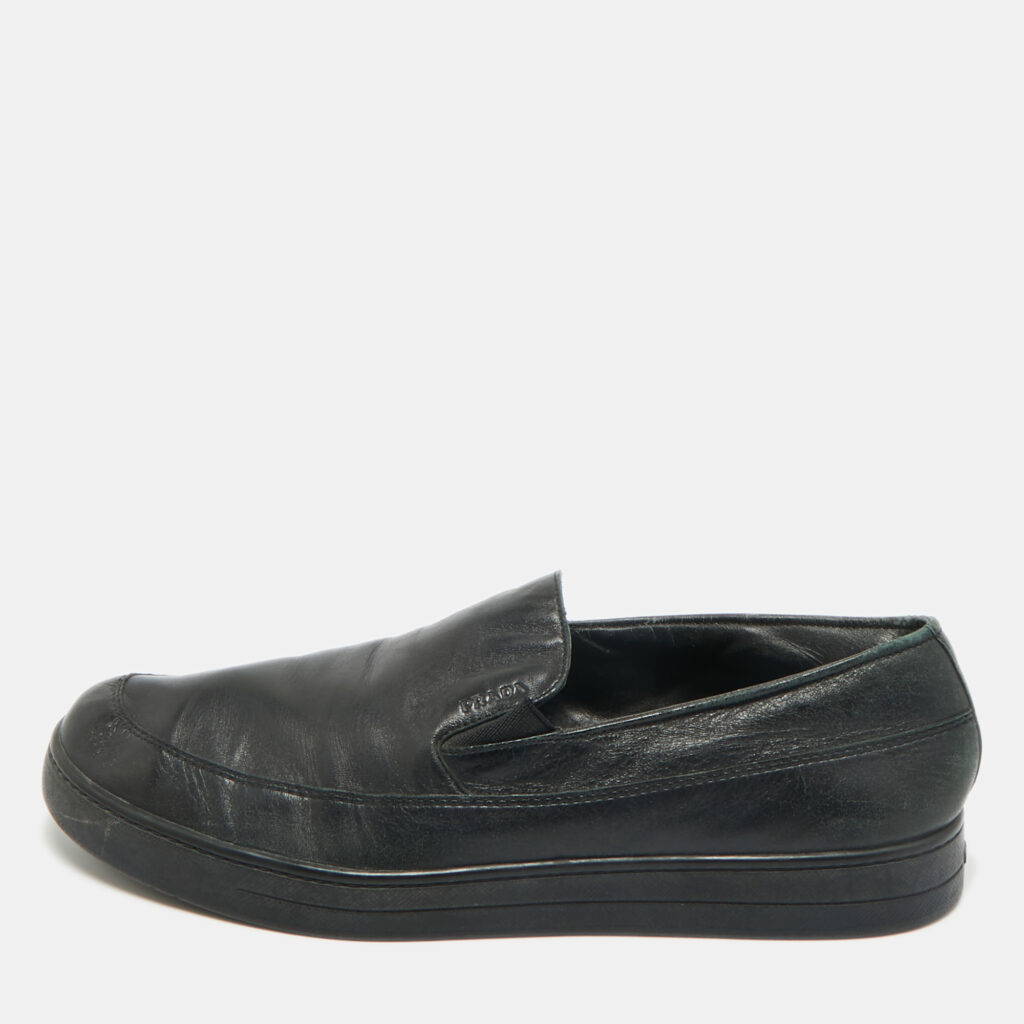luxury-men-prada-sport-used-shoes-p1220424-001.jpg Prada Sport Black Leather Slip On Sneakers Size 45