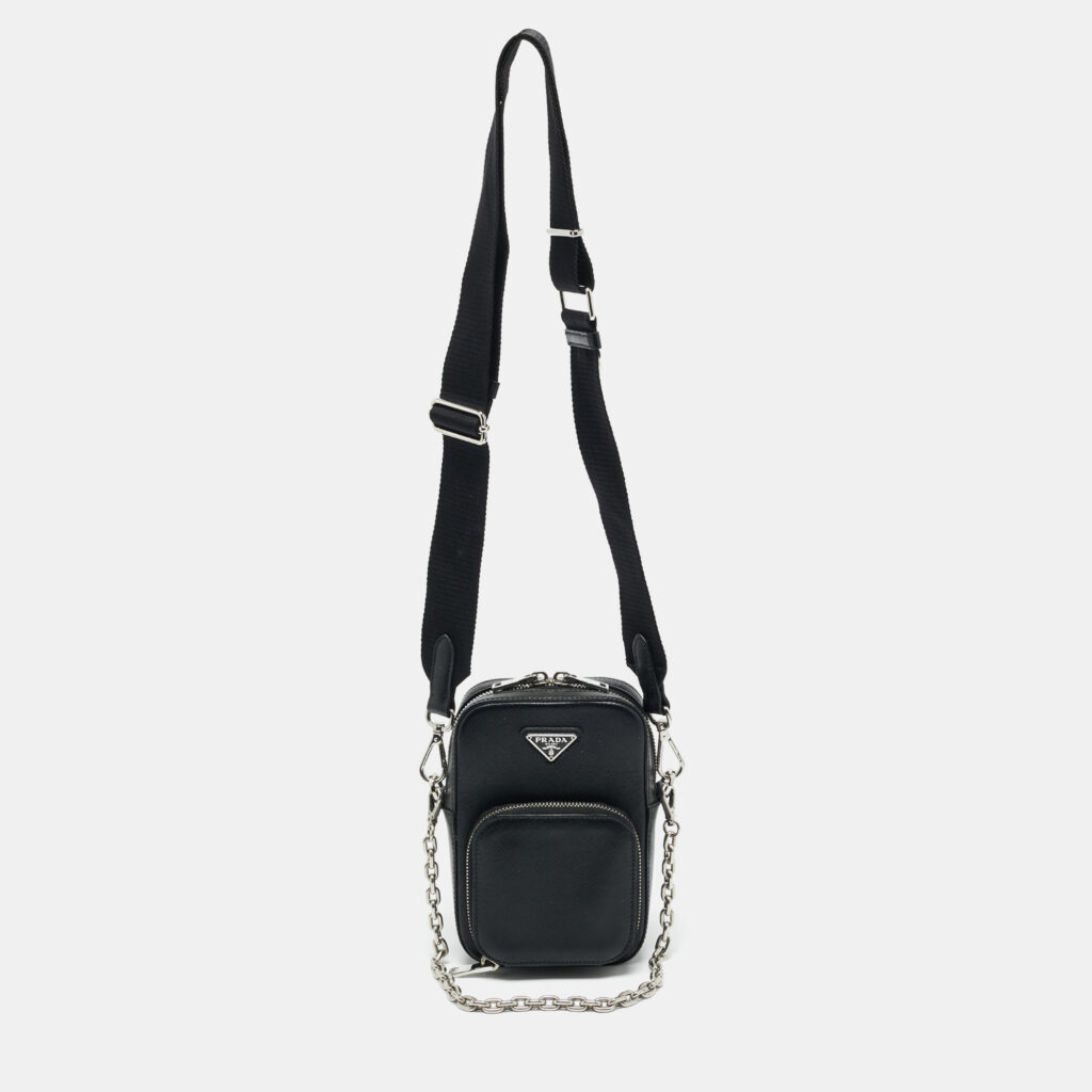 Prada Black Saffiano Lux Leather Phone Crossbody Bag Prada Black Saffiano Lux Leather Phone Crossbody Bag