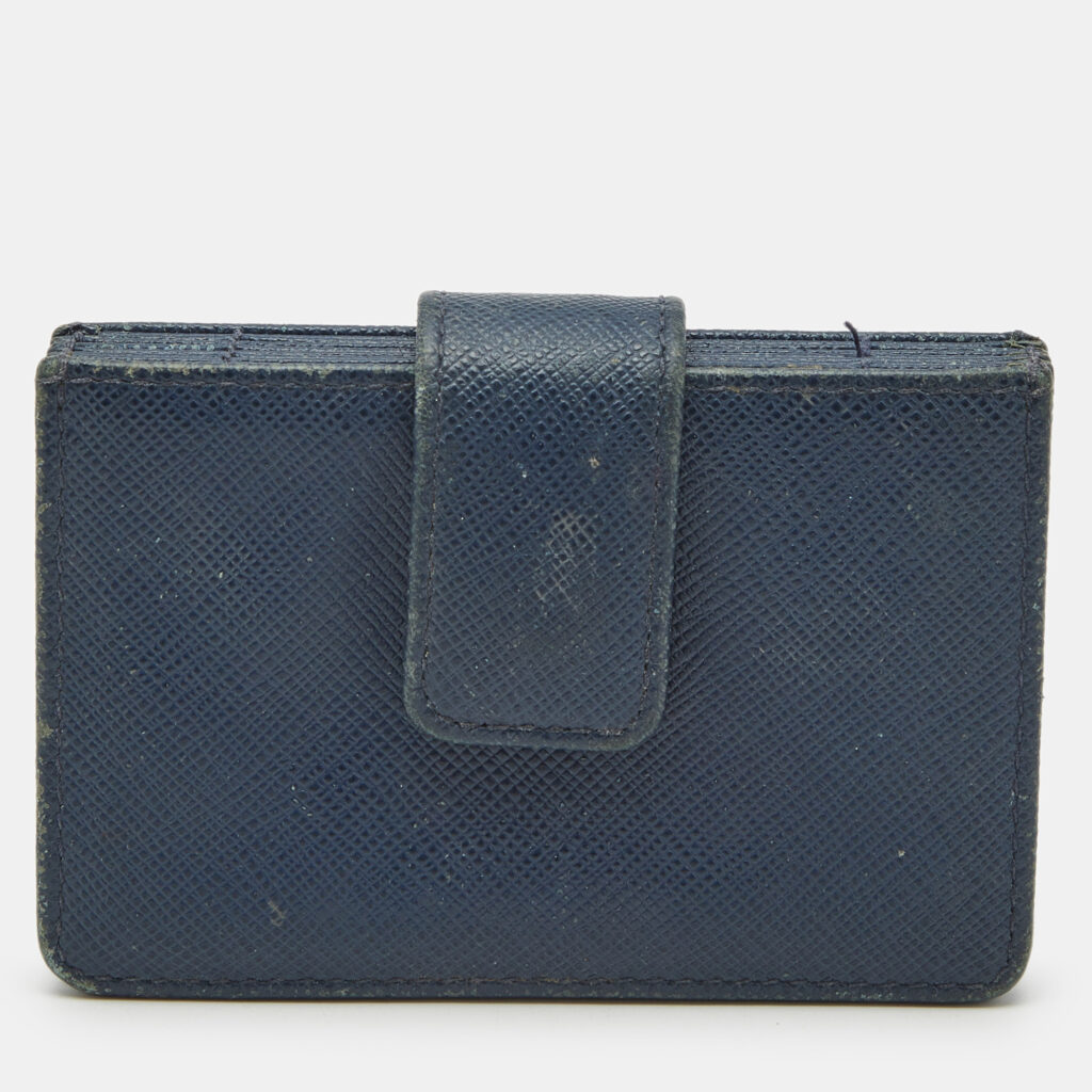 Prada Navy Blue Leather Flap Card Holder Prada Navy Blue Leather Flap Card Holder