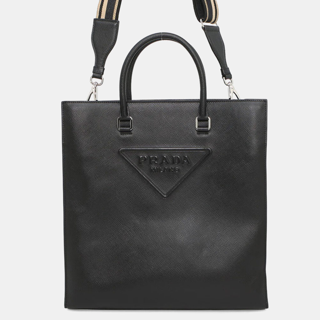Prada Saffiano Leather 2way Tote Bag Black Leather Prada Saffiano Leather 2way Tote Bag Black Leather