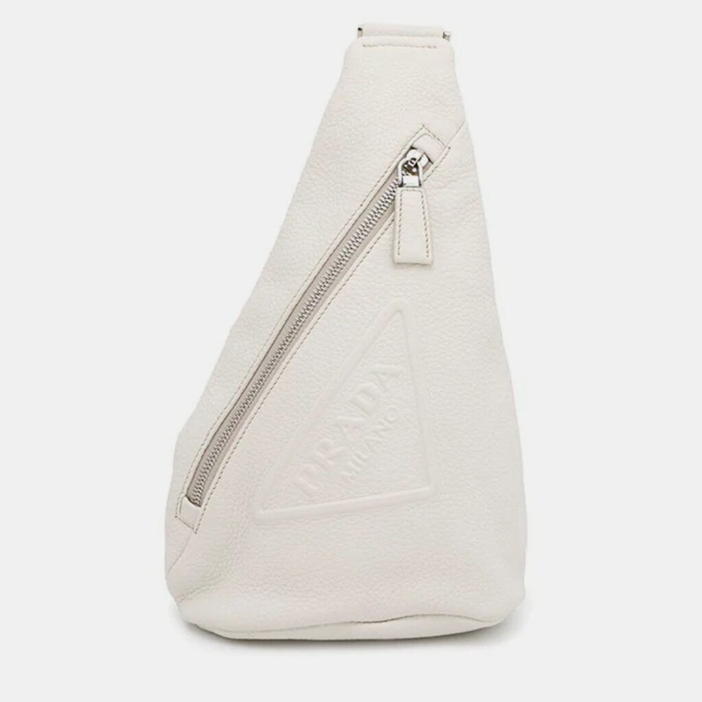 Prada Triangle Logo White Leather Crossbody Bag Prada Triangle Logo White Leather Crossbody Bag