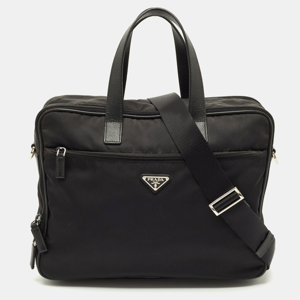 Prada Black Nylon and Saffiano Leather Briefcase Prada Black Nylon and Saffiano Leather Briefcase