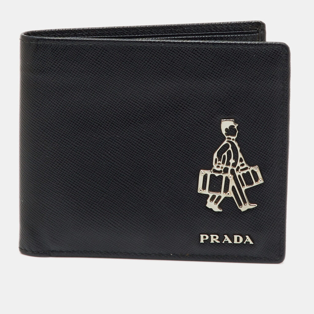 Prada Black Saffiano Metal Leather Bellhop Bifold Wallet Prada Black Saffiano Metal Leather Bellhop Bifold Wallet