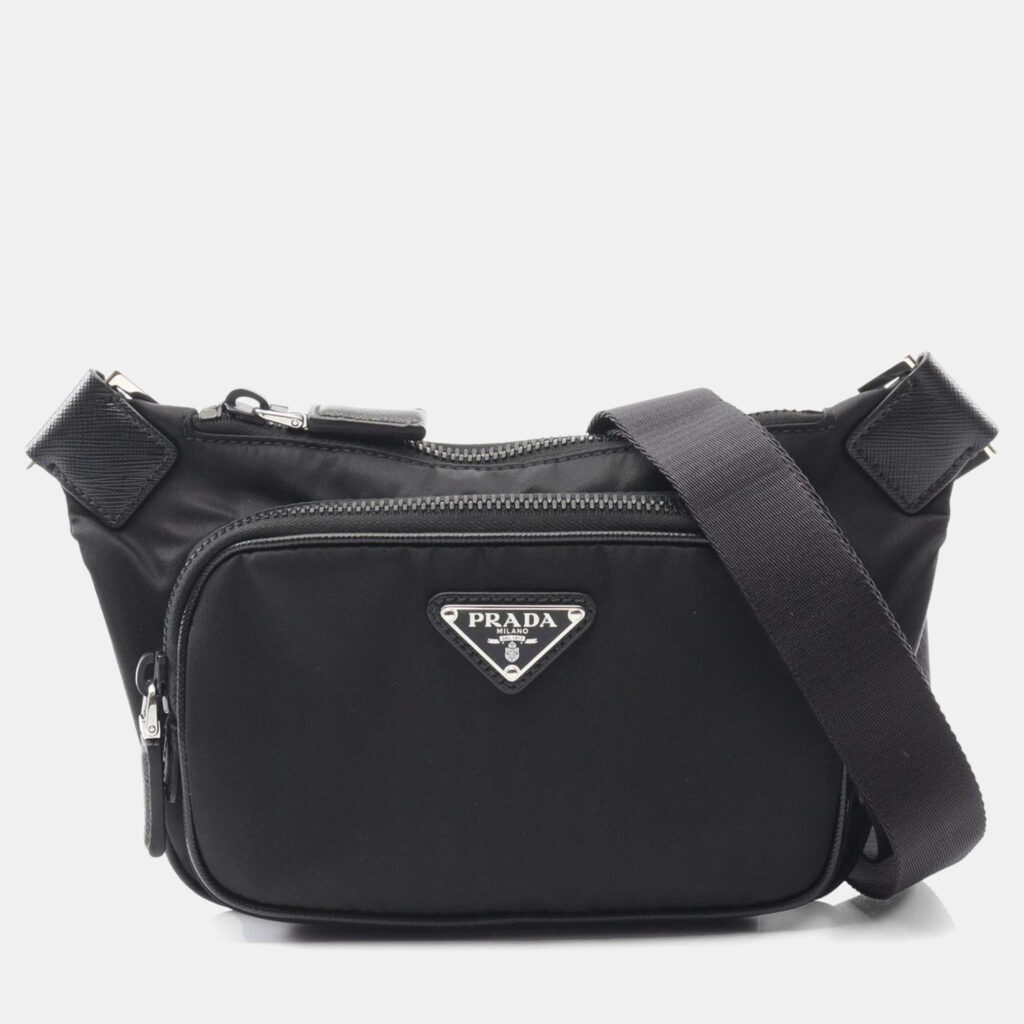Prada Re-Nylon Shoulder Bag In Saffiano Leather And Nylon Black