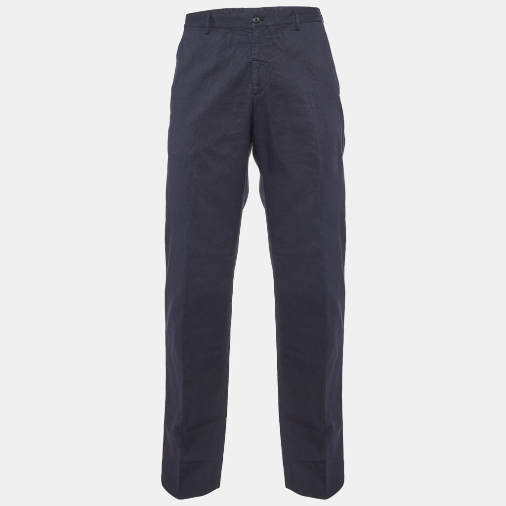 Prada Navy Blue Stripe Pattern Cotton Regular Fit Pants XL Prada Navy Blue Stripe Pattern Cotton Regular Fit Pants XL
