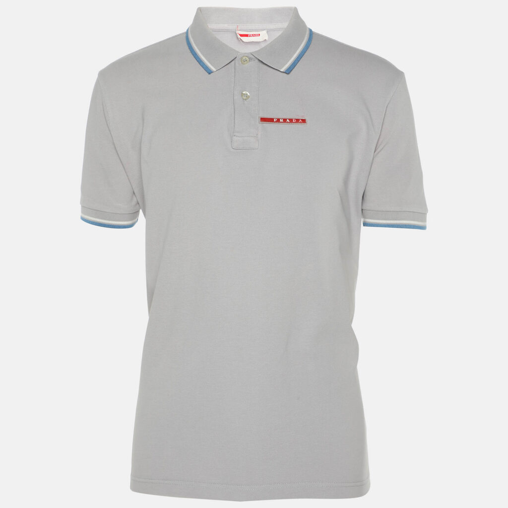 Prada Grey Cotton Pique Polo T-Shirt L