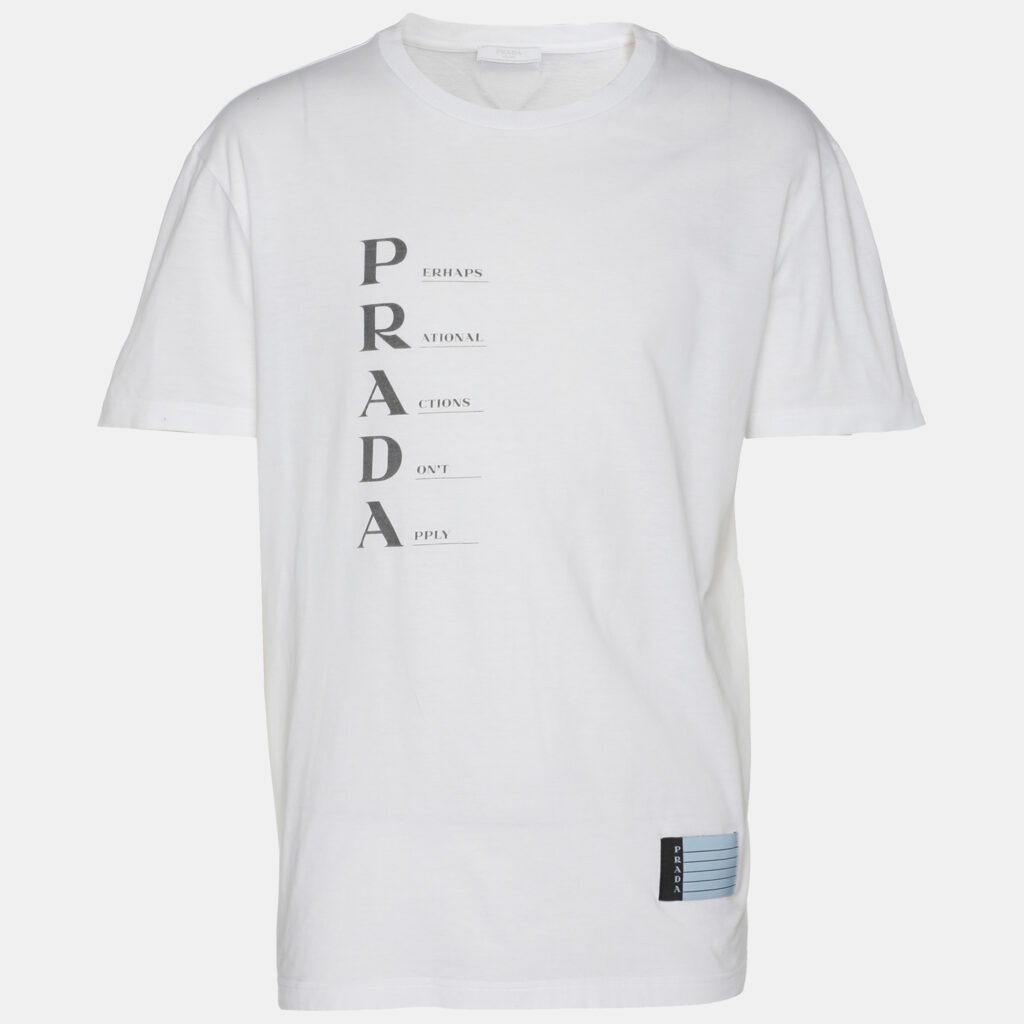 Prada White Cotton Prada Acronym T-shirt XXL