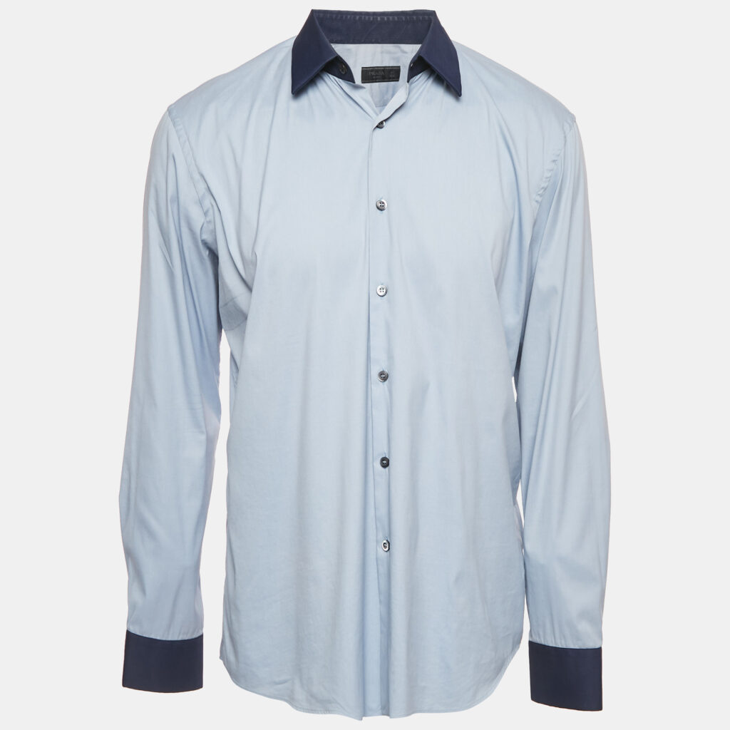Prada Blue Cotton Button Front Long Sleeve Shirt XL Prada Blue Cotton Button Front Long Sleeve Shirt XL