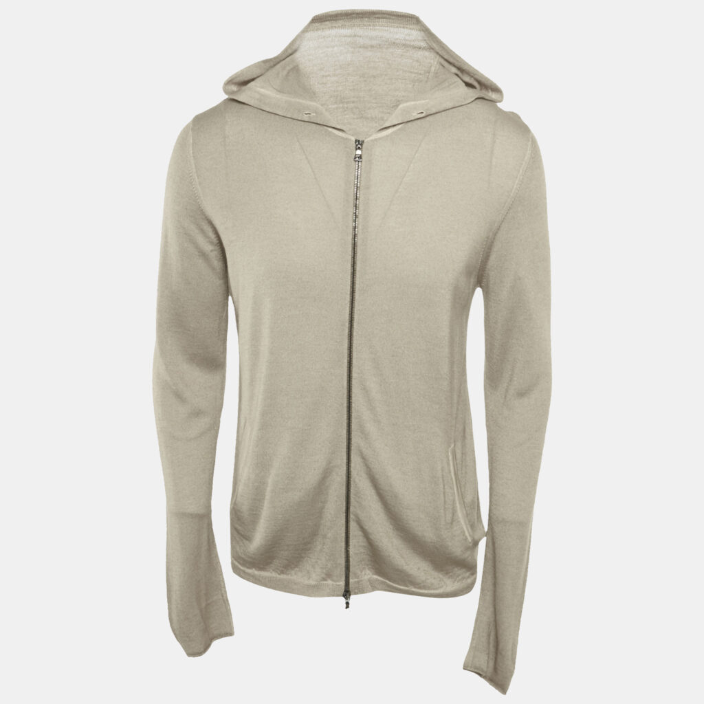 Prada Beige Wool Knit Zip-Up Hooded Jacket XL