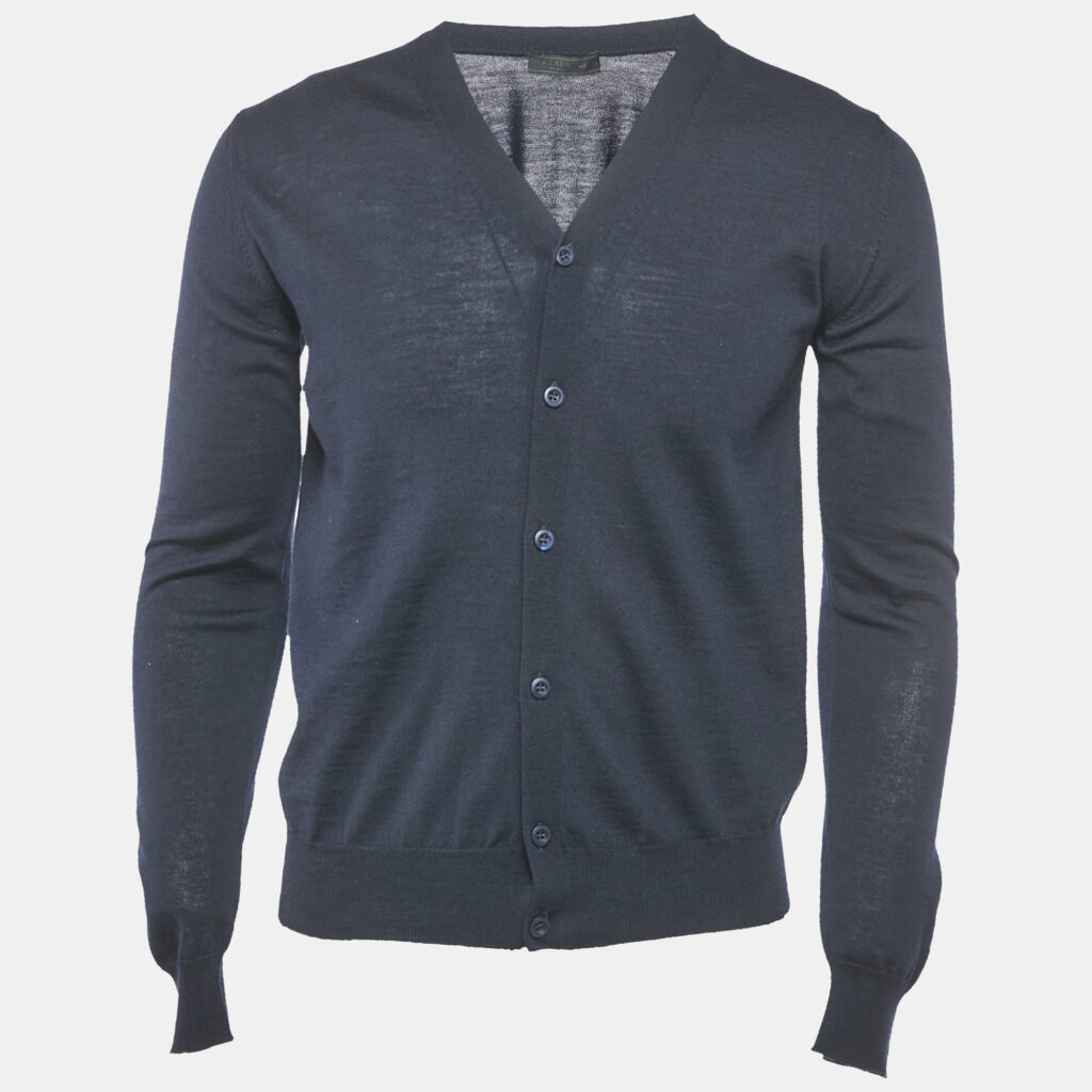 luxury-men-prada-used-clothes-p1175311-001-1.jpg Prada Navy Blue Wool Knit Long Sleeve Cardigan XS