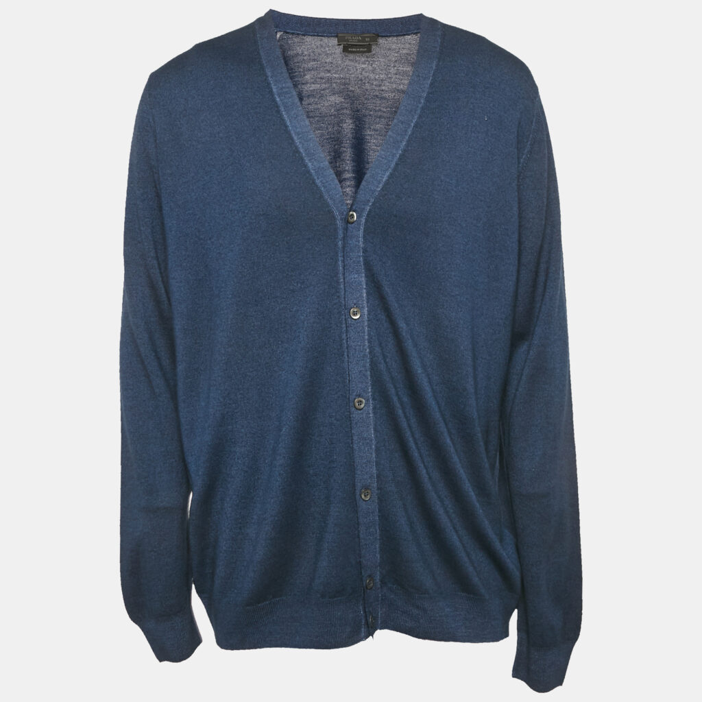 Prada Navy Blue Wool Knit Long Sleeve Cardigan XXL Prada Navy Blue Wool Knit Long Sleeve Cardigan XXL