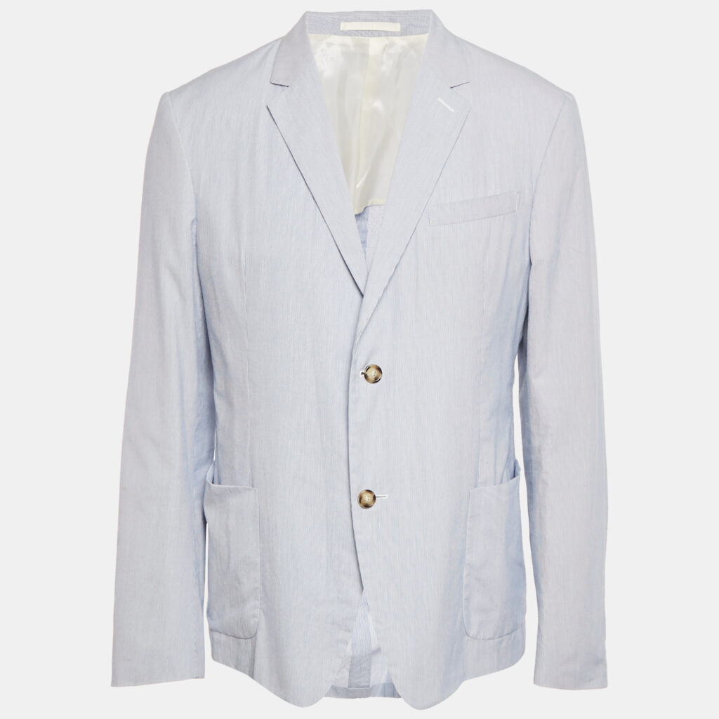 Prada Blue Striped Cotton Single Breasted Blazer XXL Prada Blue Striped Cotton Single Breasted Blazer XXL