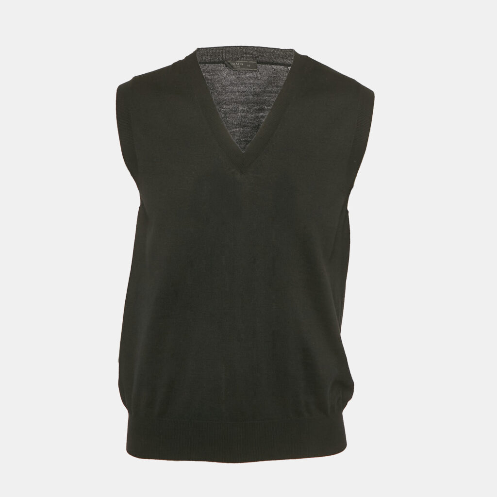Prada Black Wool Knit V-Neck Sweater Vest M