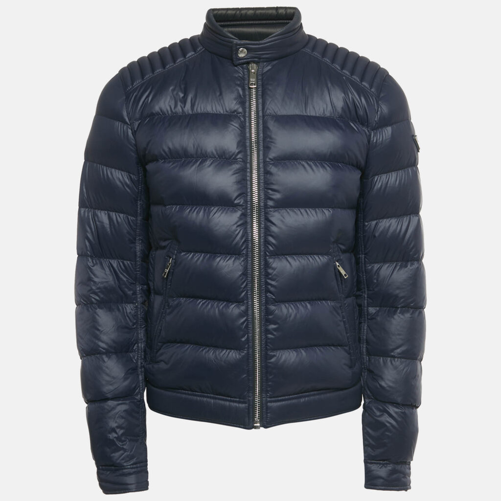 Prada Midnight Blue Nylon Zip-Up Quilted Down Jacket S Prada Midnight Blue Nylon Zip-Up Quilted Down Jacket S