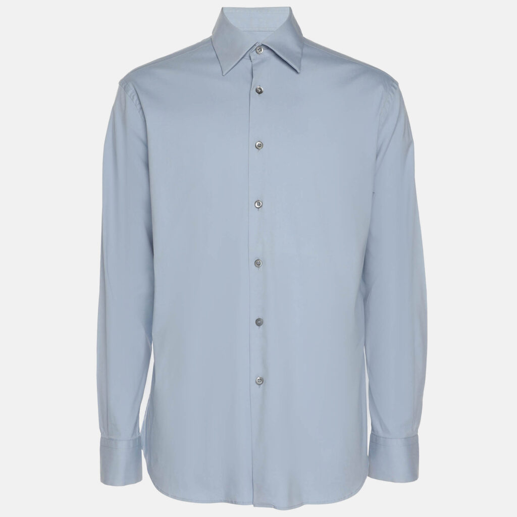 Prada Light Blue Stretch Cotton Long Sleeve Shirt S