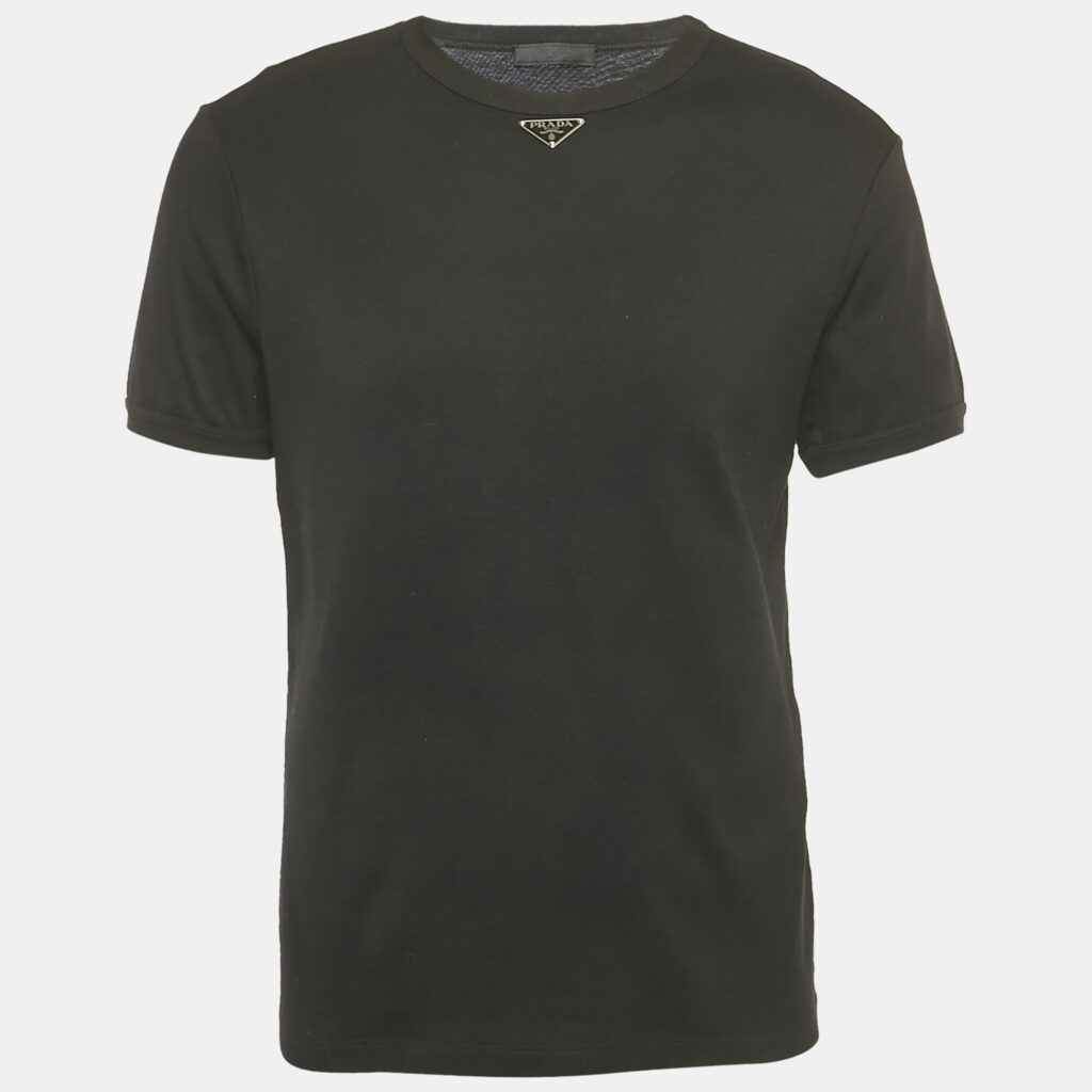 Prada Black Triangle Logo Jersey Skinny Fit T-Shirt L