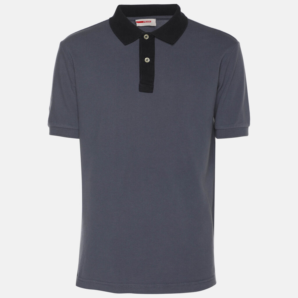 Prada Sport Grey Knit Collar Detail Polo T-Shirt L Prada Sport Grey Knit Collar Detail Polo T-Shirt L