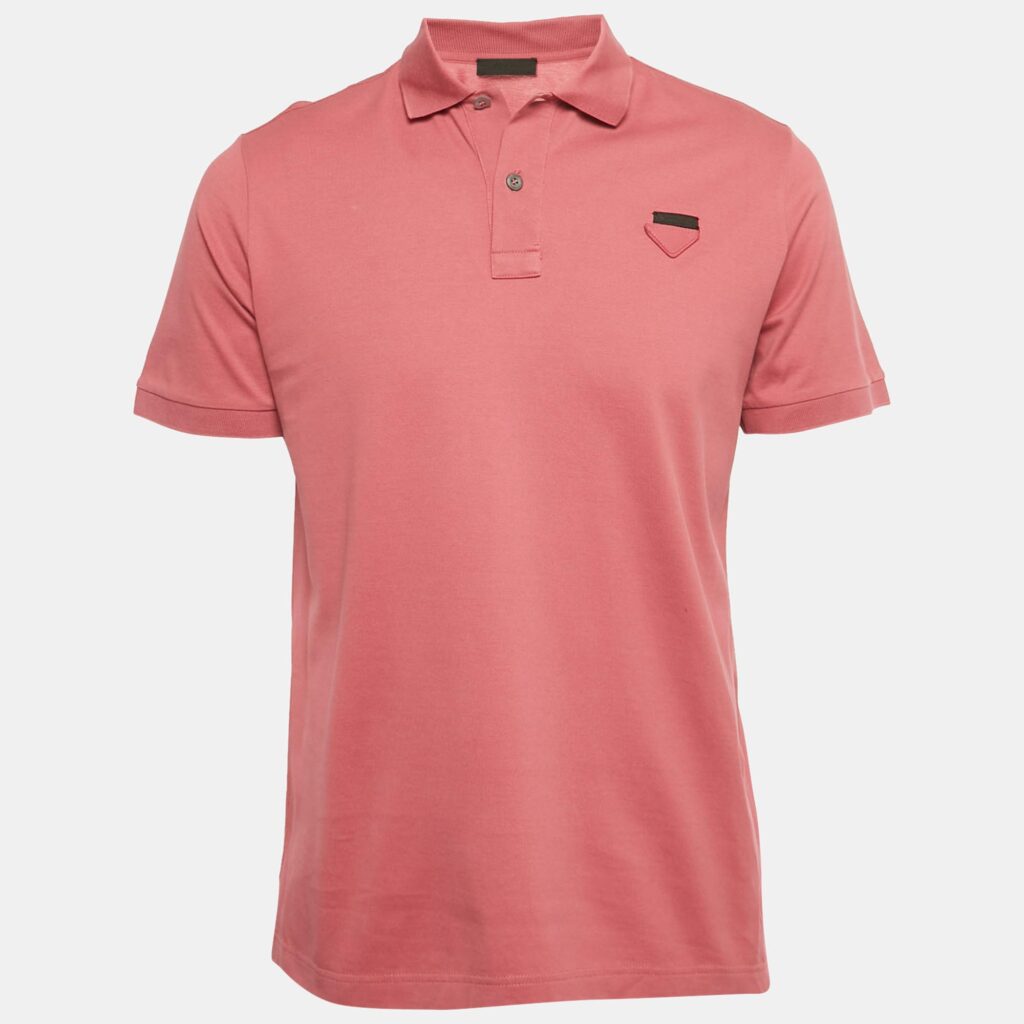 Prada Dusty Mauve Triangle Logo Applique Cotton Polo -T-Shirt M Prada Dusty Mauve Triangle Logo Applique Cotton Polo -T-Shirt M