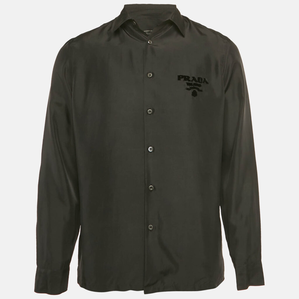 luxury-men-prada-used-clothes-p1250936-006-1.jpg Prada Black Nylon Button Front Shirt M