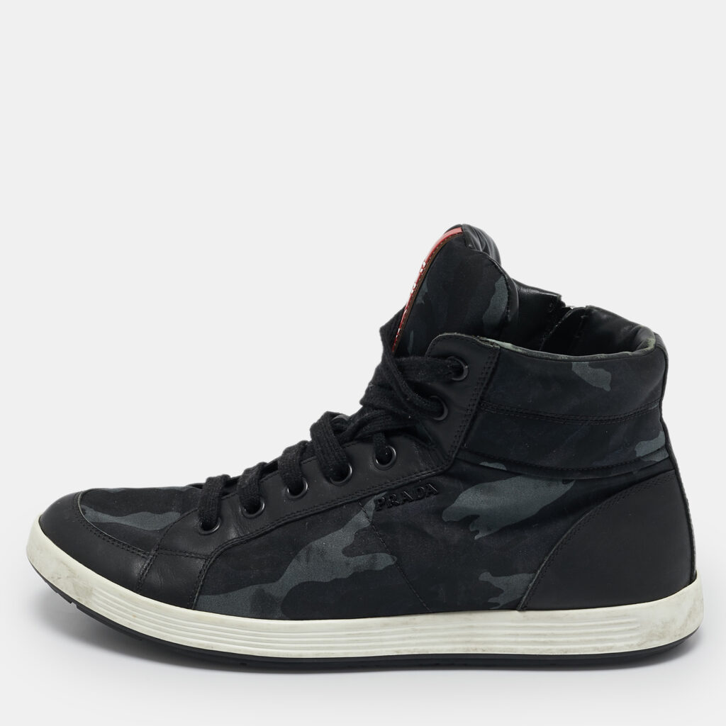 Prada Tricolor Leather And Fabric Camouflage High Top Sneakers Size 44 Prada Tricolor Leather And Fabric Camouflage High Top Sneakers Size 44