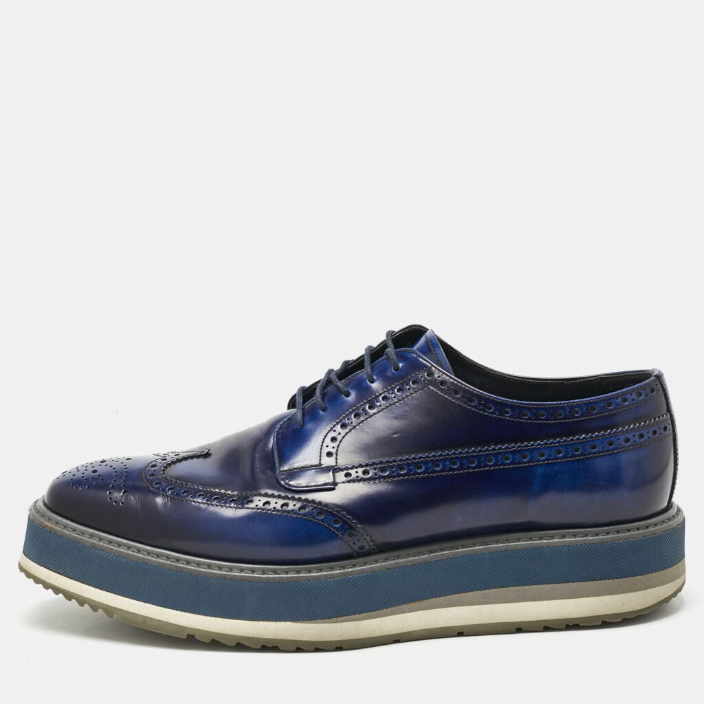 Prada Blue Ombre Brogue Leather Lace Up Derby Size 42.5