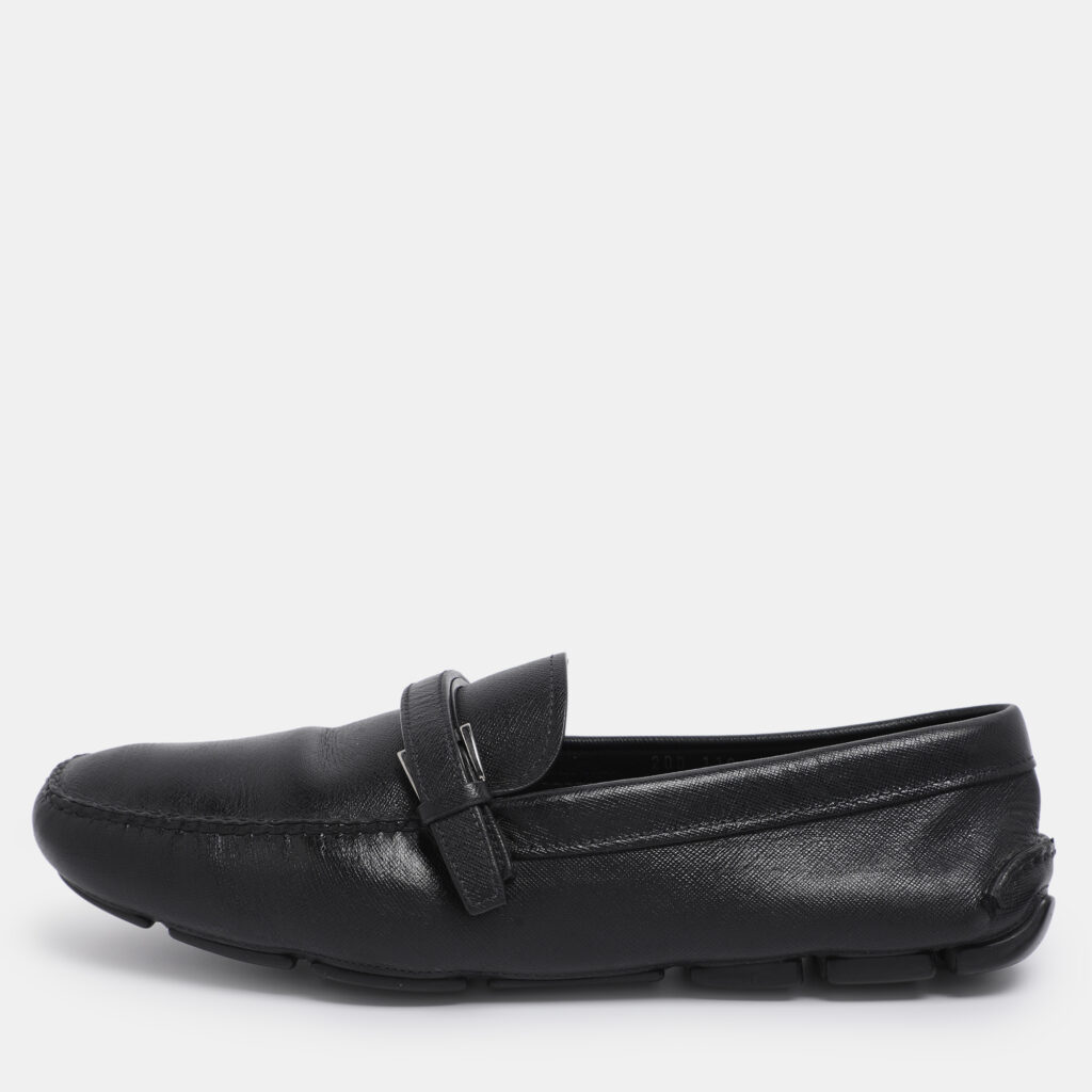 Prada Black Patent Leather Loafers Size 45