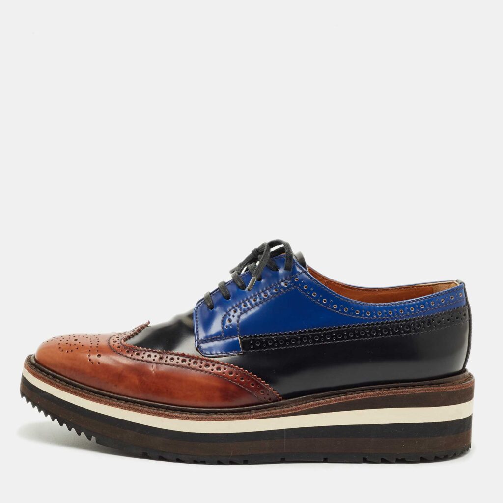 Prada Tricolor Brogue Leather Derby Lace Up Sneakers Size 39.5 Prada Tricolor Brogue Leather Derby Lace Up Sneakers Size 39.5