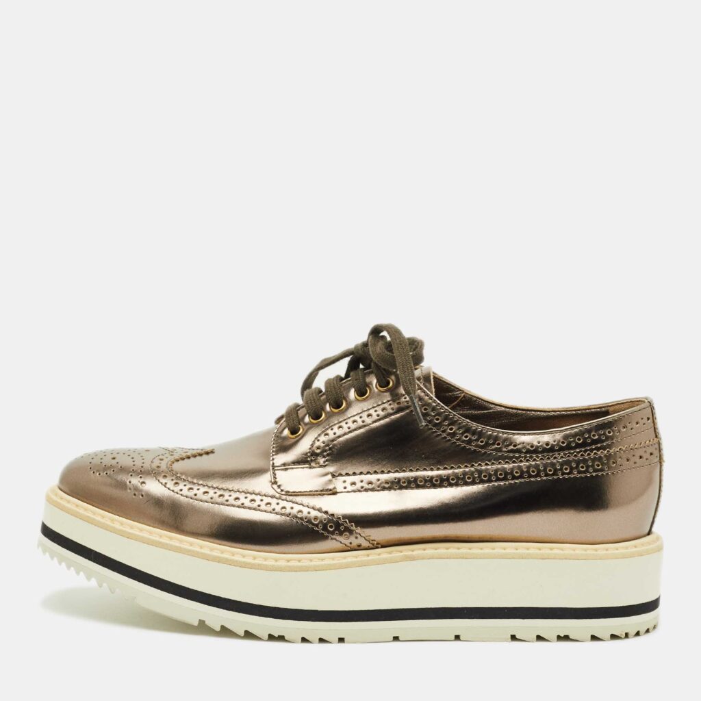 Prada Metallic Brogue Leather Derby Lace Up Sneakers Size 39.5 Prada Metallic Brogue Leather Derby Lace Up Sneakers Size 39.5