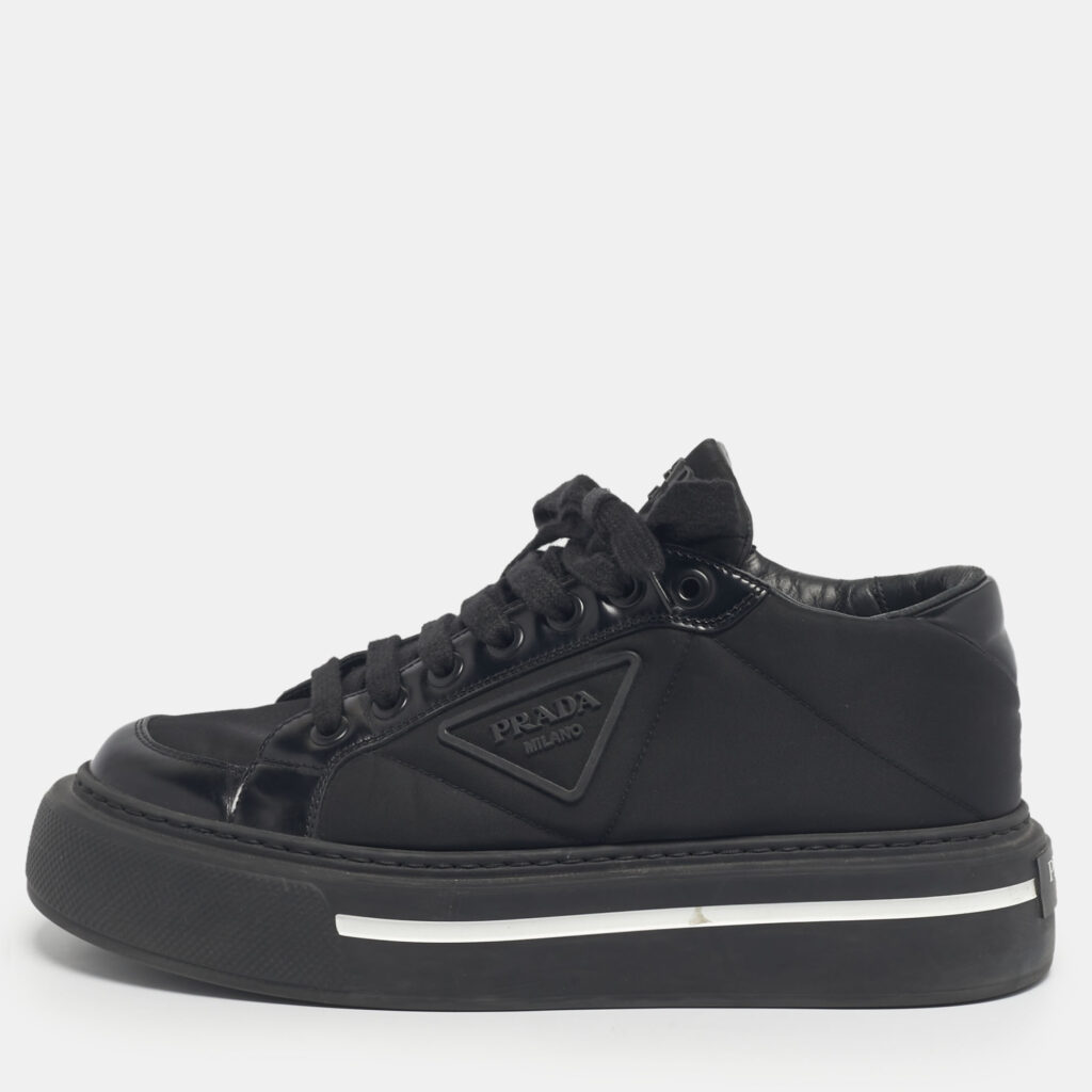 Prada Black Leather And Nylon Deri Erkek Lace Up Sneakers Size 40.5 Prada Black Leather And Nylon Deri Erkek Lace Up Sneakers Size 40.5