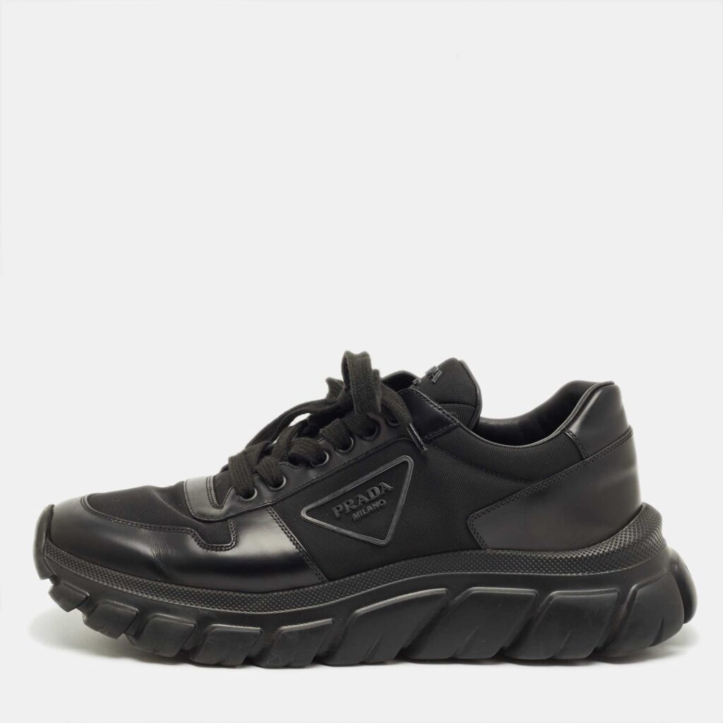 Prada Black Nylon and Leather Prax 01 Low Top Sneakers Size 42