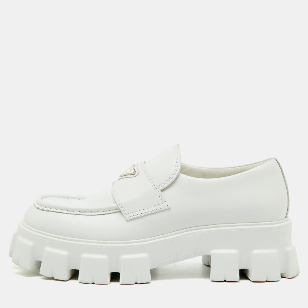 Prada White Brushed Leather Monolith Loafers Size 42.5 Prada White Brushed Leather Monolith Loafers Size 42.5