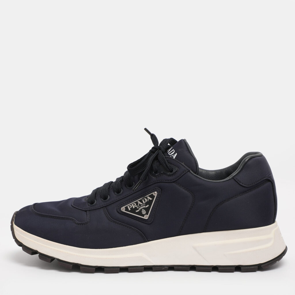 Prada Navy Blue Leather and Nylon Prax 01 Sneakers Size 43.5