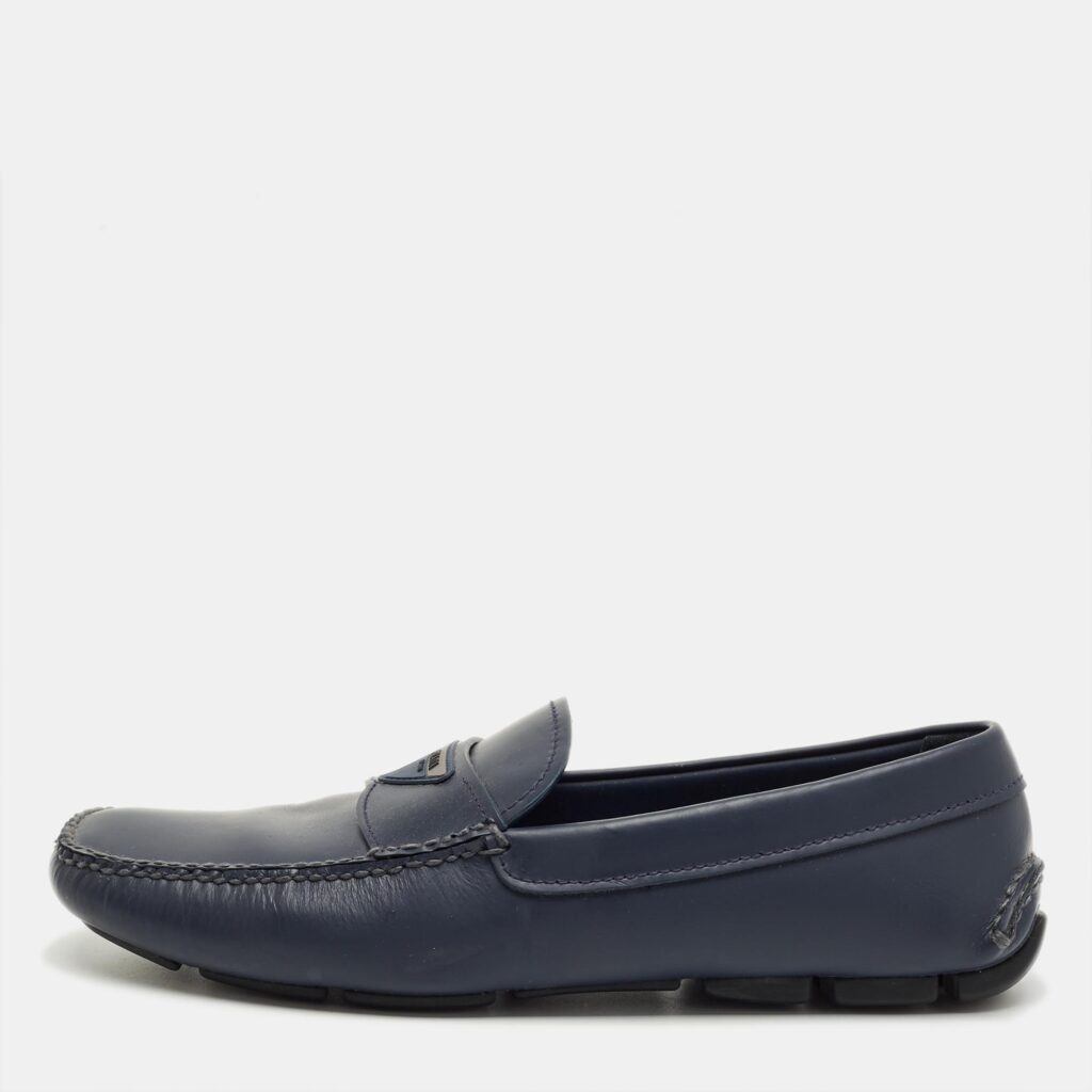 Prada Navy Blue Leather Driver Loafers Size 41
