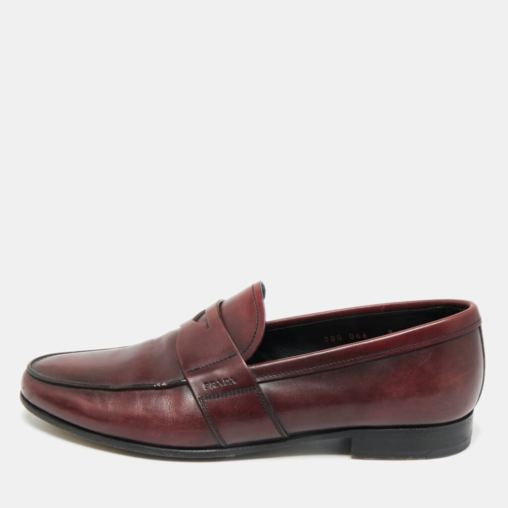 Prada Burgundy Leather Slip On Penny Loafers Size 42 Prada Burgundy Leather Slip On Penny Loafers Size 42