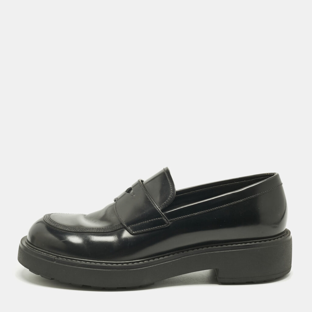 Prada Black Leather Slip On Loafers Size 42