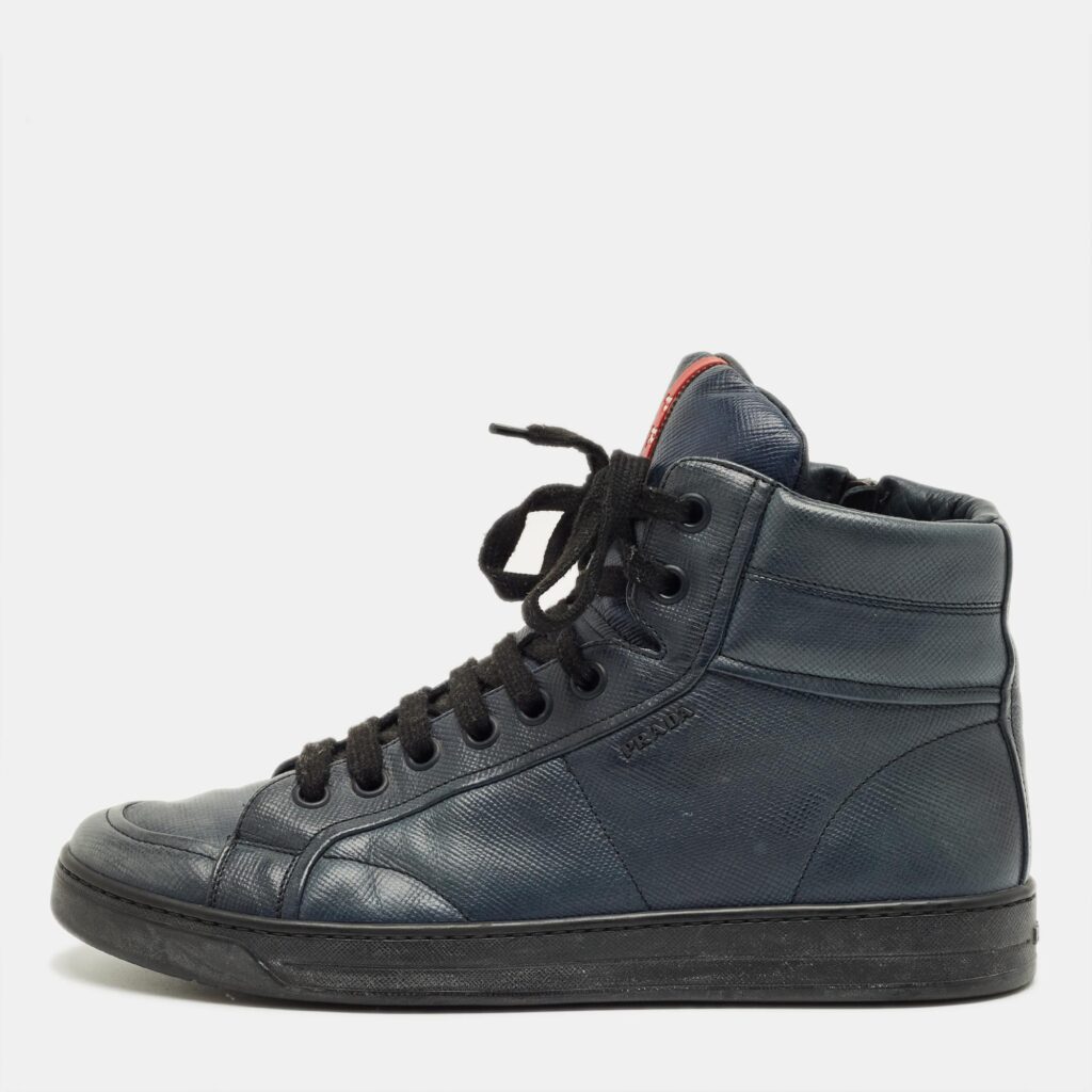 Prada Navy Blue Leather High Top Sneakers Size 42 Prada Navy Blue Leather High Top Sneakers Size 42