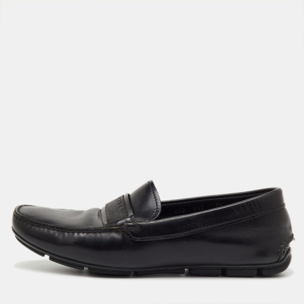 Prada Black Leather Slip On Loafers Size 41.5
