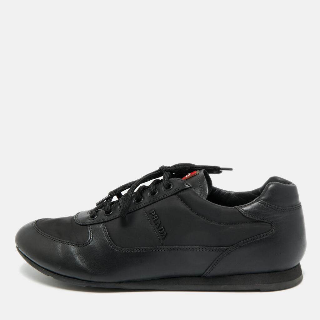 Prada Black Leather and Nylon Lace Up Sneakers Size 42 Prada Black Leather and Nylon Lace Up Sneakers Size 42