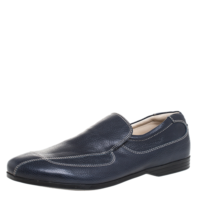 Prada Blue Stitch Detail Leather Slip On Loafers Size 41 Prada Blue Stitch Detail Leather Slip On Loafers Size 41