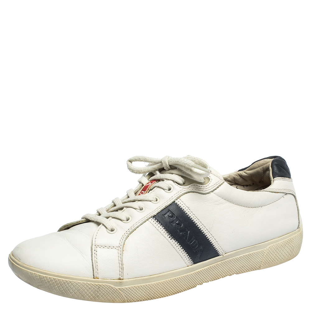 Prada White Leather Low Top Sneakers Size 42.5