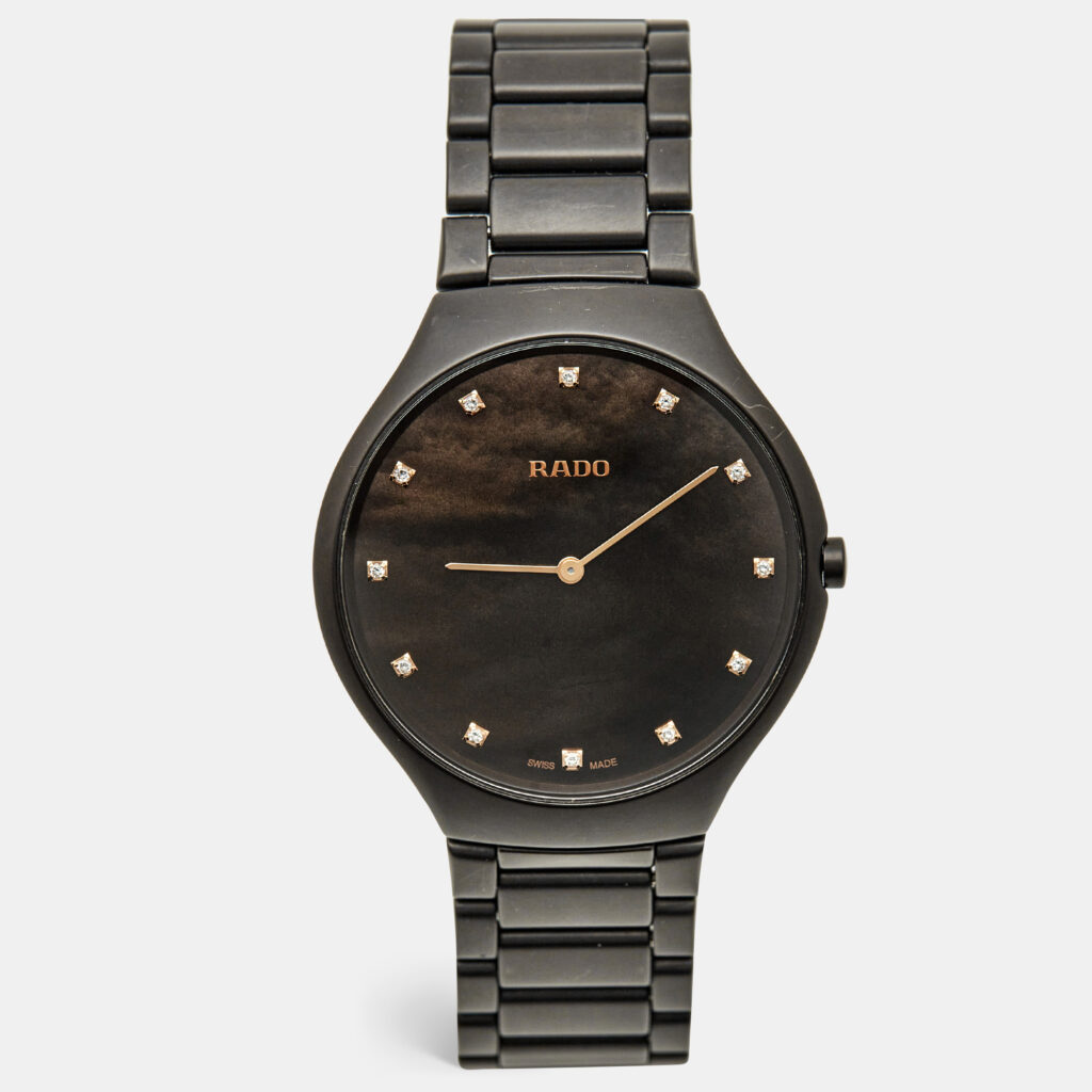 Rado True Thinline R27011902 Brown Mother Of Pearl Dial Diamond High-Tech Ceramic Titanium Men's Wristwatch 39 mm Rado True Thinline R27011902 Brown Mother Of Pearl Dial Diamond High-Tech Ceramic Titanium Men's Wristwatch 39 mm