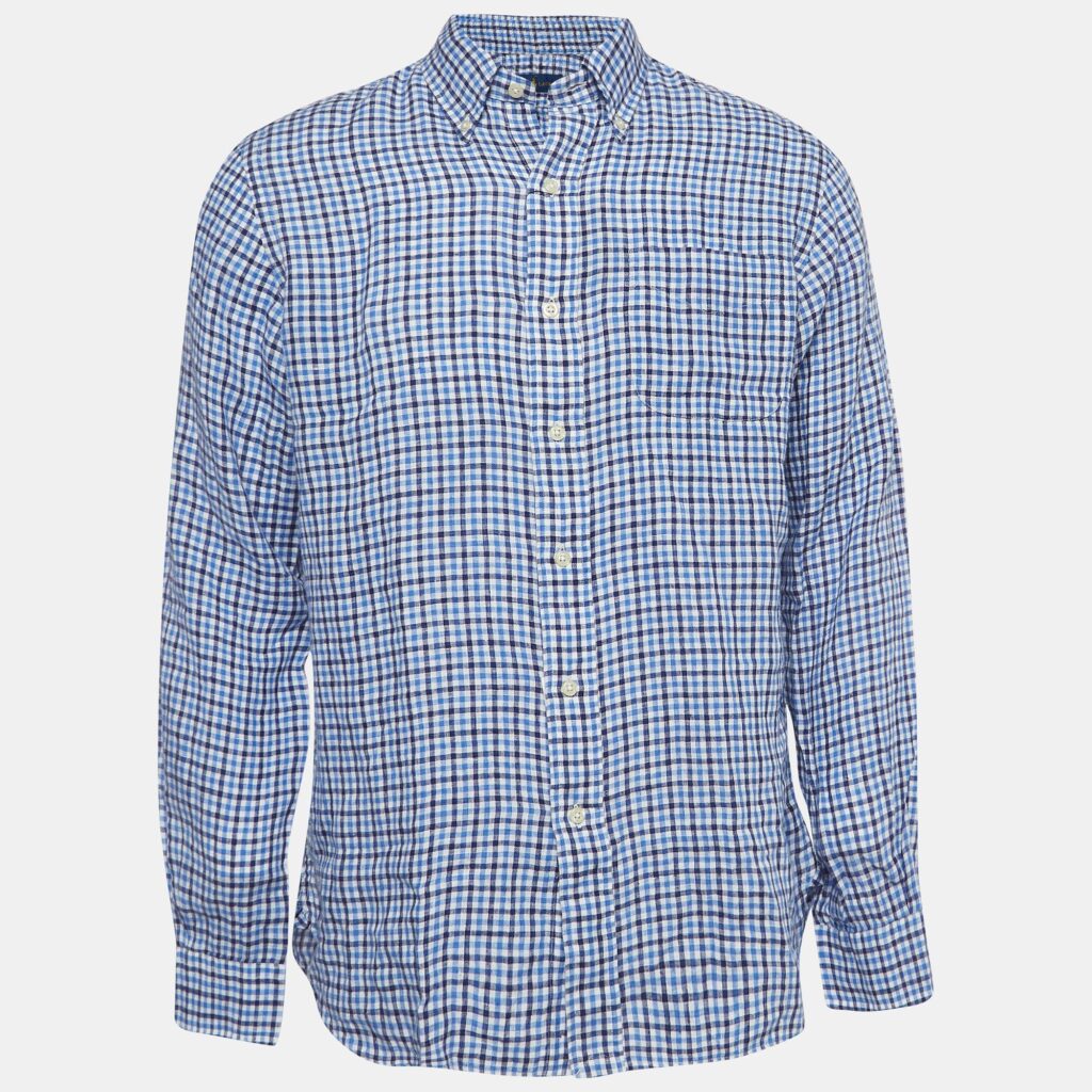 luxury-men-ralph-lauren-new-clothes-p963325-004-1.jpg Ralph Lauren Blue Gingham Linen Button Down Shirt M