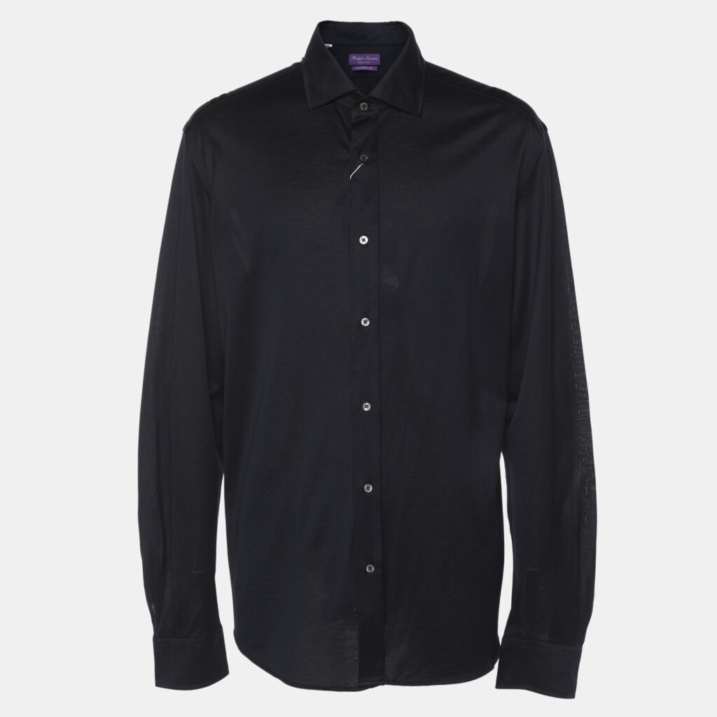 Ralph Lauren Purple Label Navy Blue Cotton Tailored Fit Long Sleeve Shirt XXL