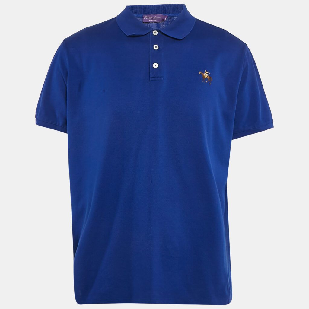 Ralph Lauren Purple Label Blue Embroidered Cotton Polo T-Shirt XXL