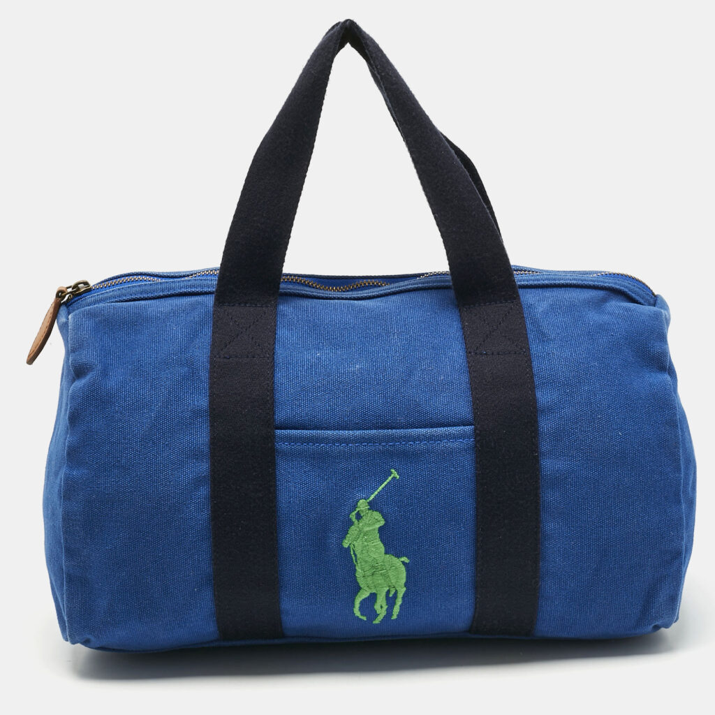 Ralph Lauren Blue Canvas Embroidered Duffel Bag Ralph Lauren Blue Canvas Embroidered Duffel Bag