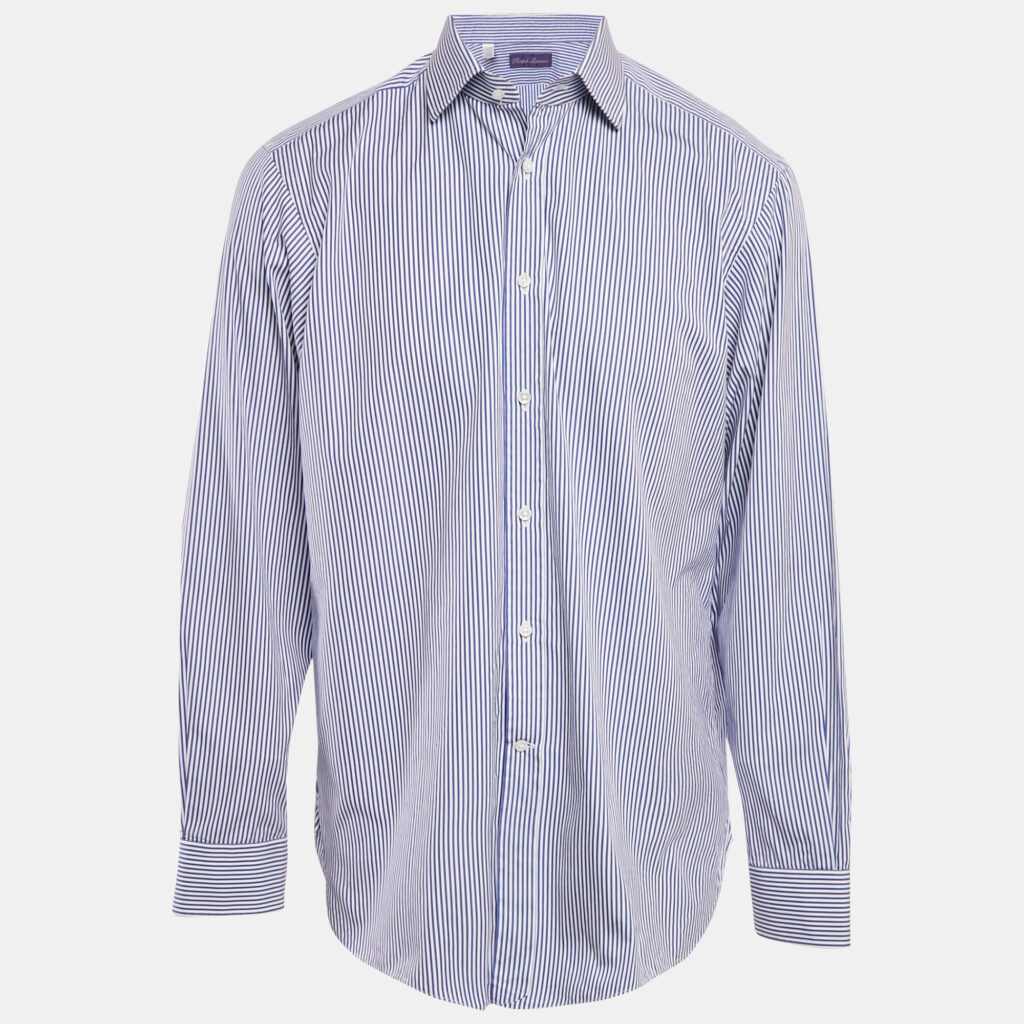 luxury-men-ralph-lauren-used-clothes-p1169916-007-1.jpg Ralph Lauren Blue Striped Cotton Full Sleeve Shirt XL