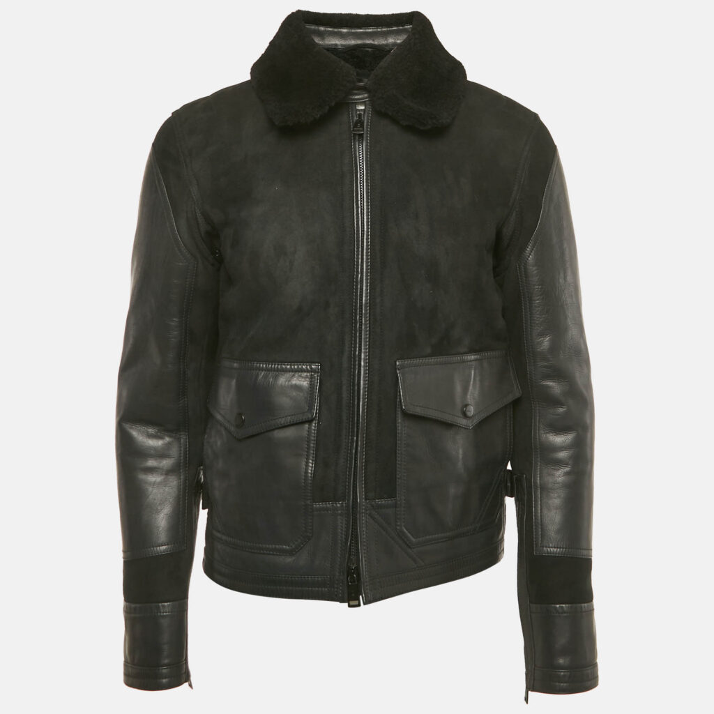 Ralph Lauren Black Shearling and Suede Military Bomber Jacket M Ralph Lauren Black Shearling and Suede Military Bomber Jacket M