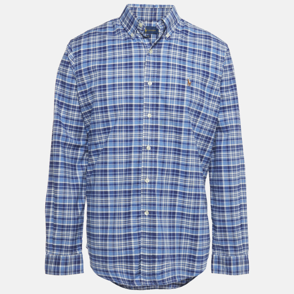 Ralph Lauren Blue Checkered Cotton Classic Fit Shirt L