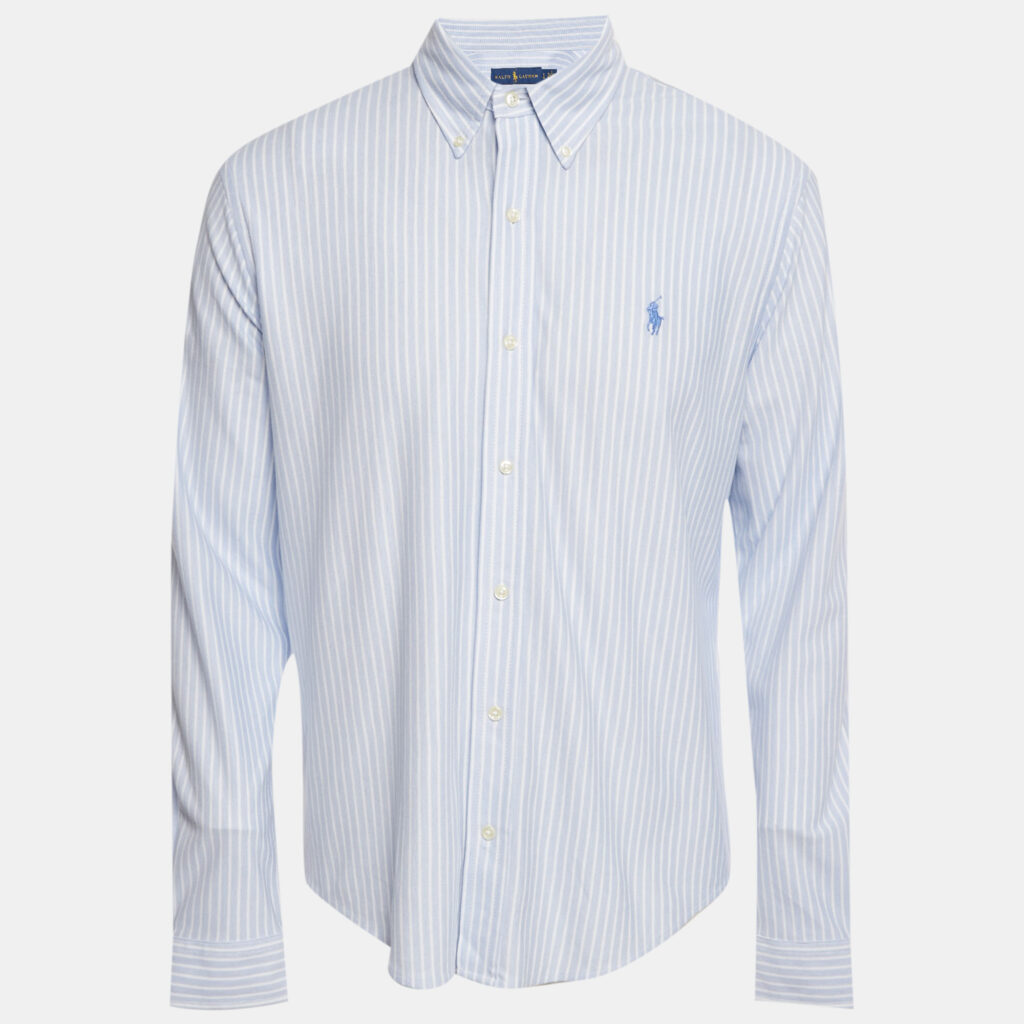 Ralph Lauren Blue Striped Knit Oxford Shirt L